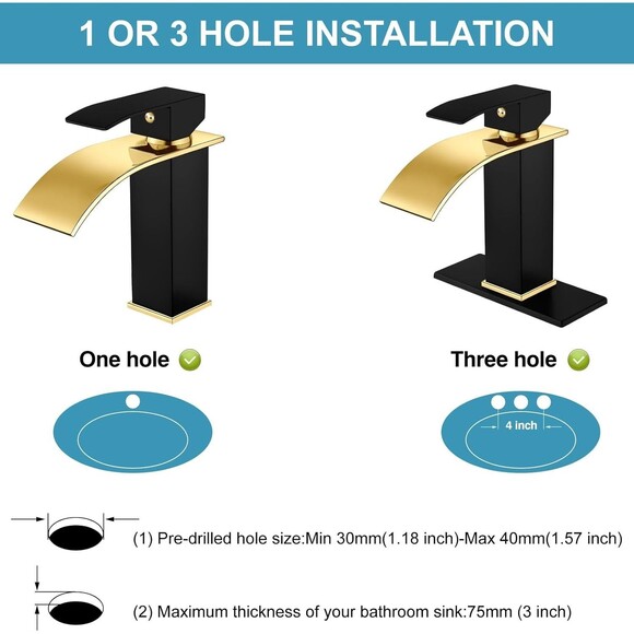 Midanya Bathroom Sink Faucet Waterfall Spout Single Handle 1 Hole Deck Mount Mix - Picture 2 of 8